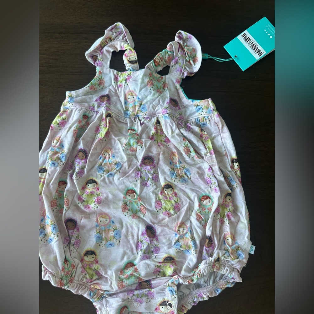 Posh Peanut Lilac Floral Matryoshka Print Baby One-Piece